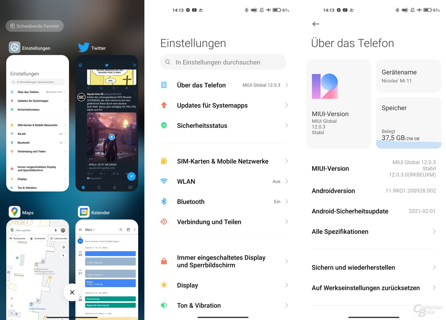 MIUI 12: Zuletzt genutzte Apps, Einstellungen und OS-Informationen