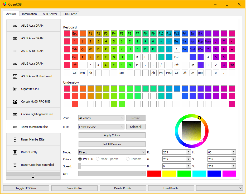 OpenRGB - Oberfläche
