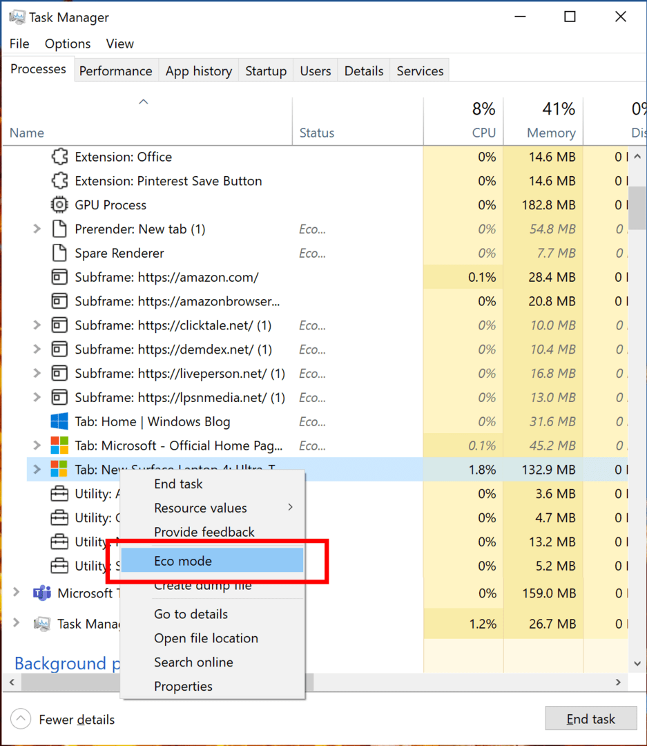 Der Task Manager erhält einen „Eco Mode“ für alle Prozesse