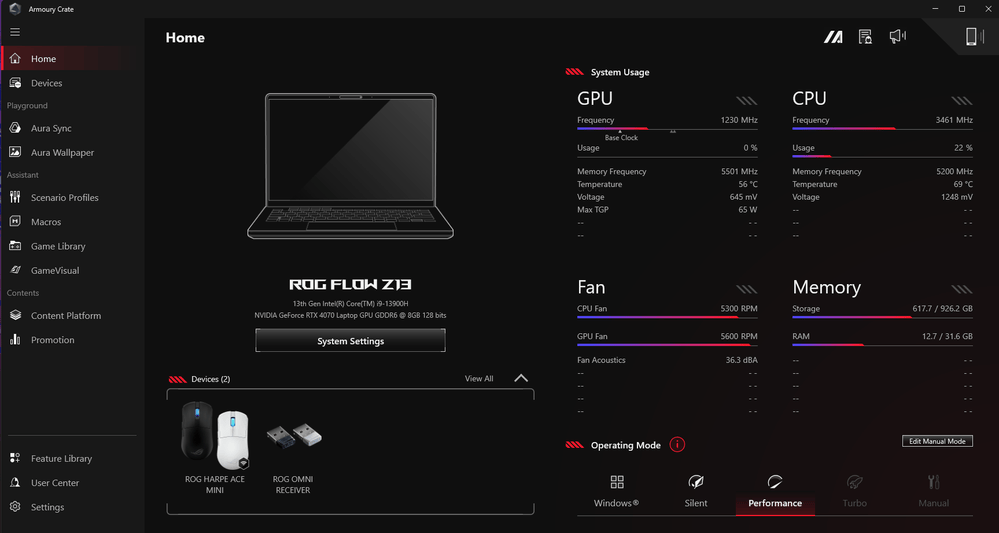 Asus Armoury Crate – Oberfläche