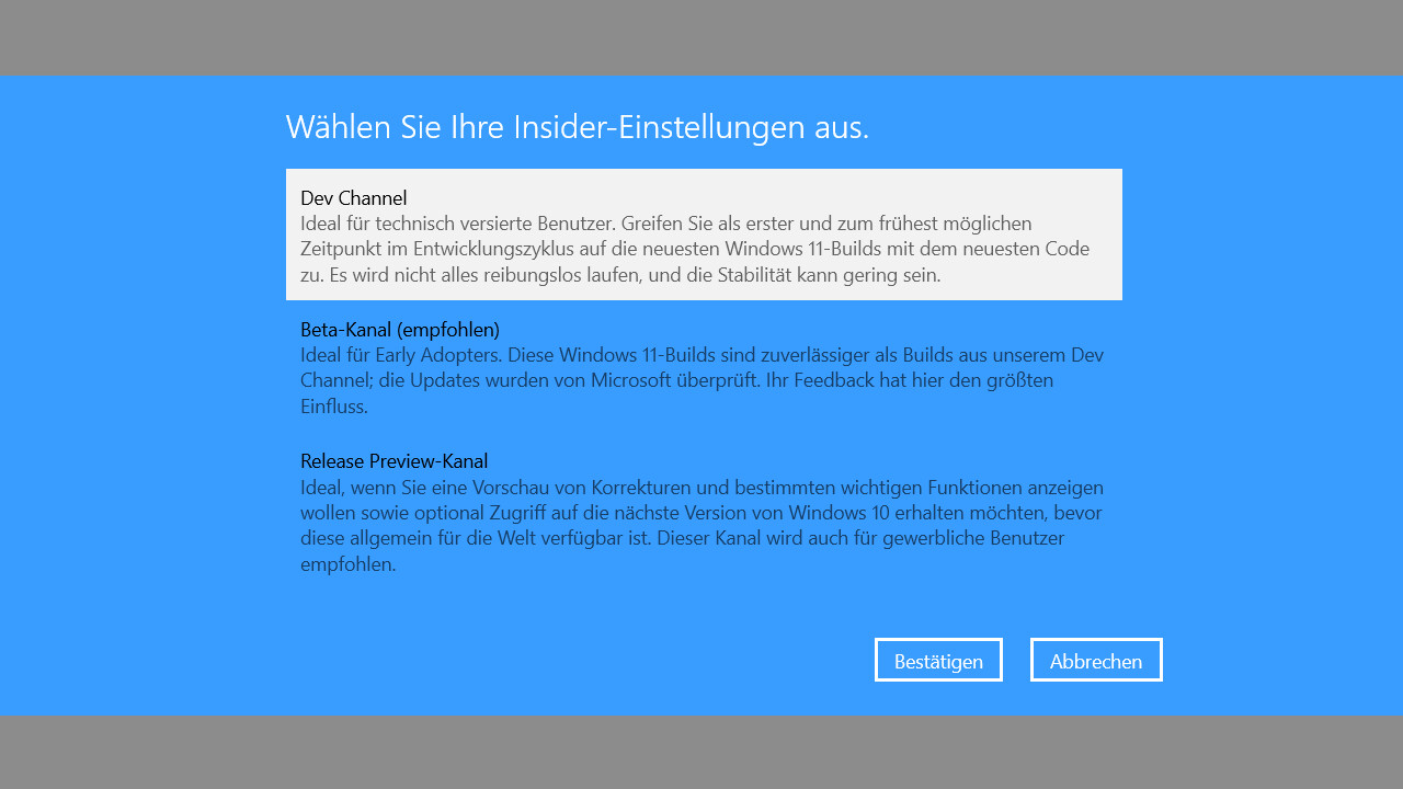 Windows 11 Insider Preview: Der „Dev Channel“ ist nur auf kompatiblen PCs verfügbar