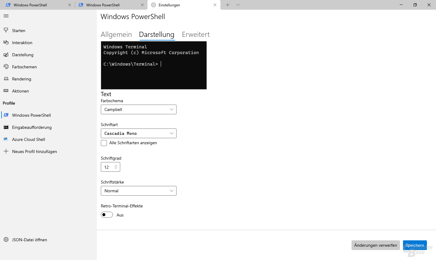 Windows Terminal – Einstellungen mit Profil-Vorschau