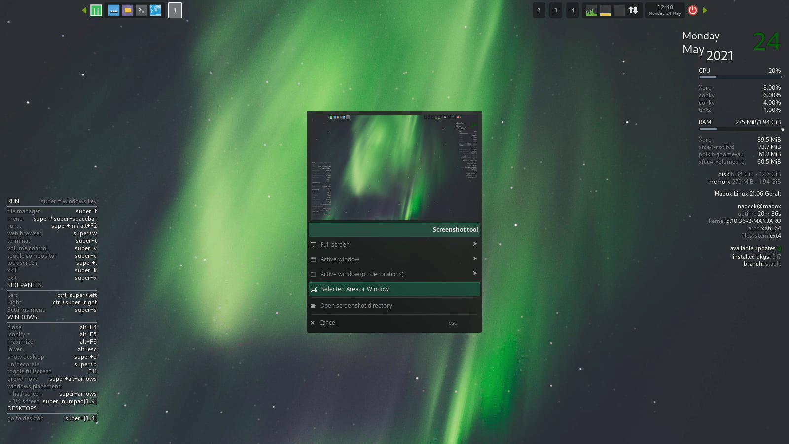 Mabox mit Openbox-Fenstermanager und Panels