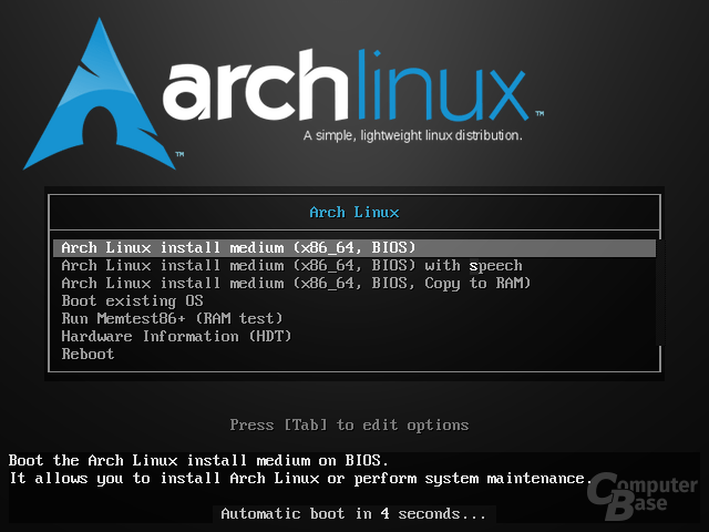Arch Linux - Boot des Installationsmediums
