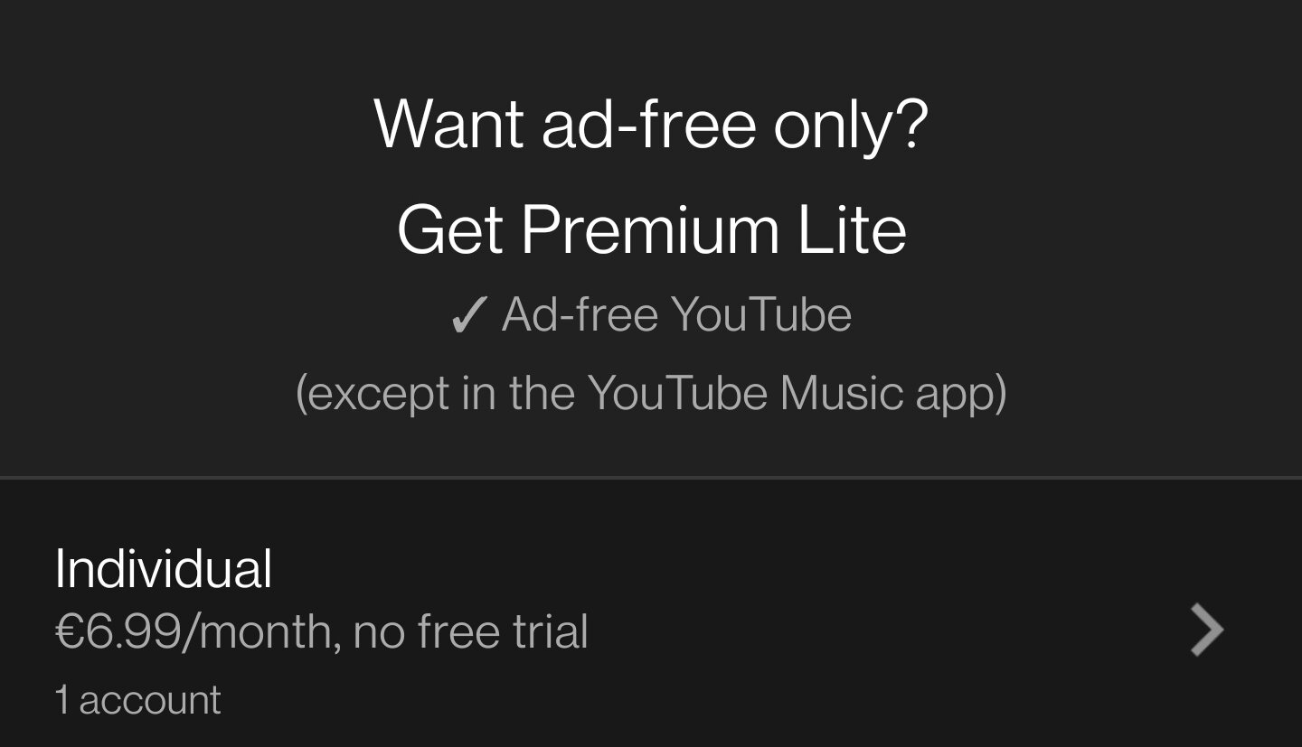 YouTube Premium Lite als neue Option
